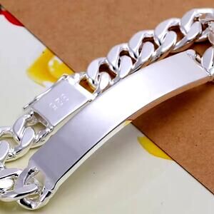 925 Silver Plated Engravable Curb Chain ID Bracelet Minimalist Miami Cuban